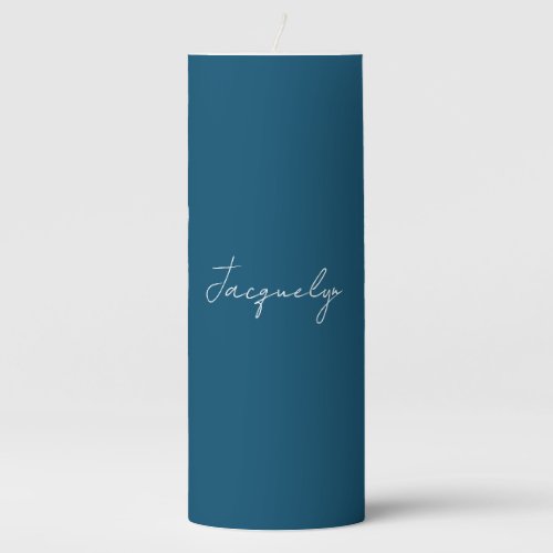 Ocean Blue Plain Elegant Modern Minimalist Name Pillar Candle