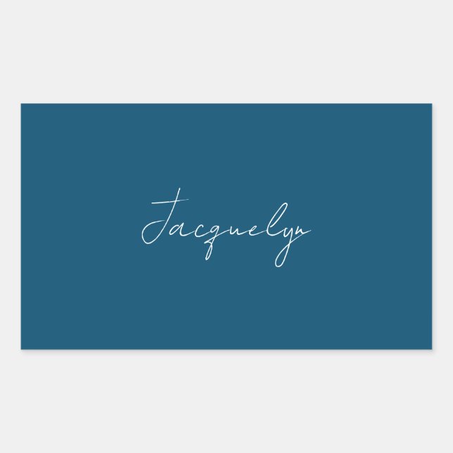 Ocean Blue Plain Elegant Modern Minimalist Name Rectangular Sticker (Front)