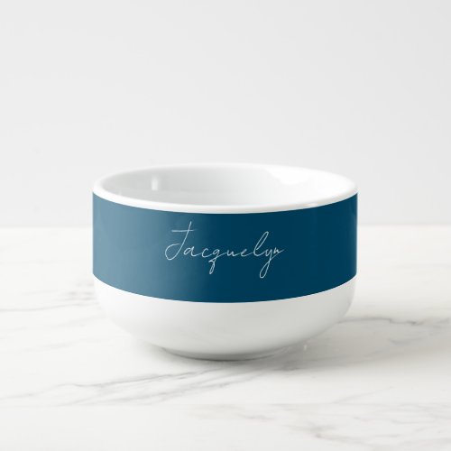Ocean Blue Plain Elegant Modern Minimalist Name Soup Mug