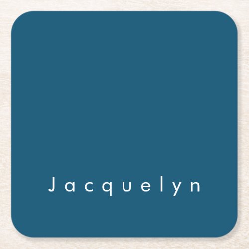 Ocean Blue Plain Elegant Modern Minimalist Name Square Paper Coaster