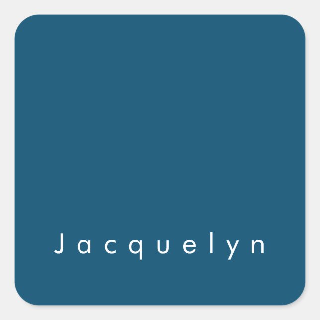 Ocean Blue Plain Elegant Modern Minimalist Name Square Sticker (Front)