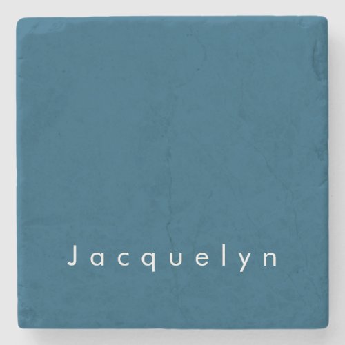 Ocean Blue Plain Elegant Modern Minimalist Name Stone Coaster