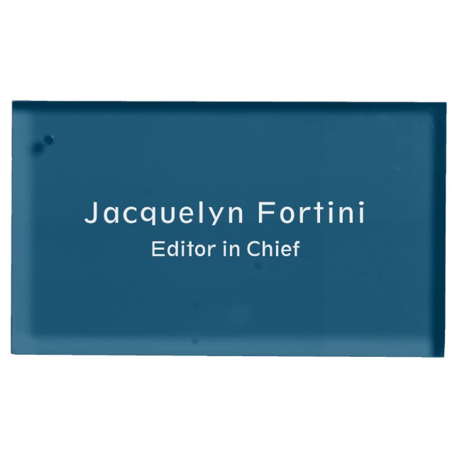 Ocean Blue Plain Elegant Modern Minimalist Place Card Holder (Front)