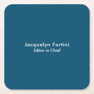Ocean Blue Plain Elegant Modern Minimalist Square Paper Coaster
