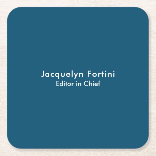Ocean Blue Plain Elegant Modern Minimalist Square Paper Coaster