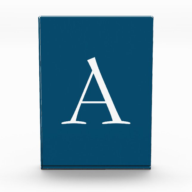 Ocean Blue Plain Elegant Modern Monogram Initial Acrylic Award (Front)