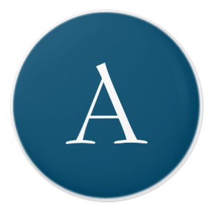 Ocean Blue Plain Elegant Modern Monogram Initial Ceramic Knob