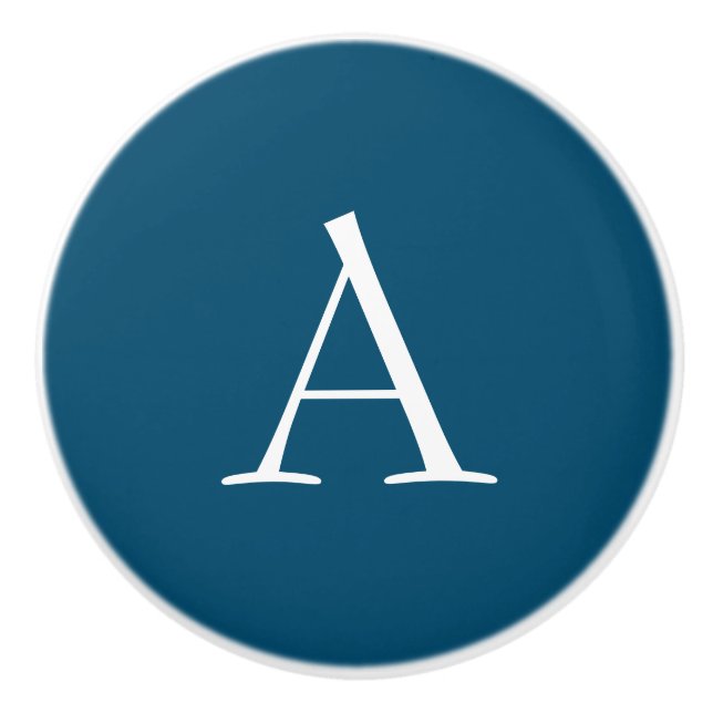 Ocean Blue Plain Elegant Modern Monogram Initial Ceramic Knob (Front)