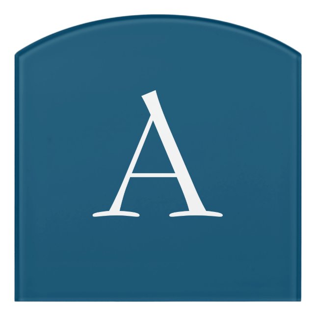 Ocean Blue Plain Elegant Modern Monogram Initial Door Sign (Contour Front)