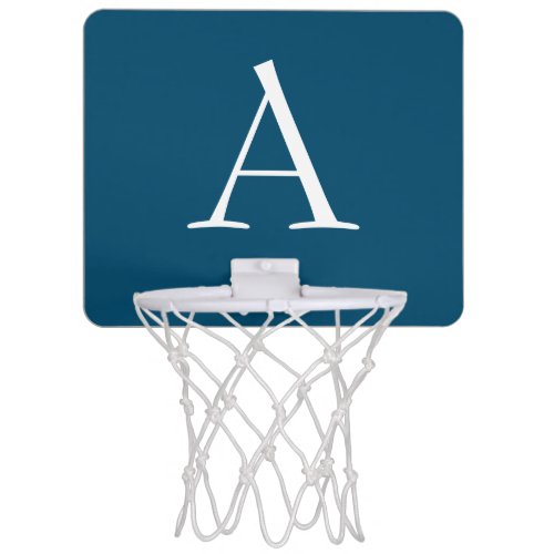 Ocean Blue Plain Elegant Modern Monogram Initial Mini Basketball Hoop