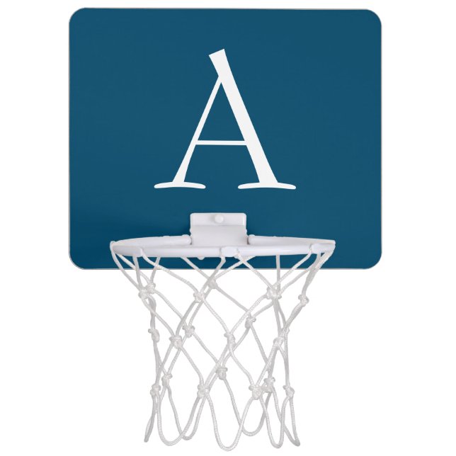 Ocean Blue Plain Elegant Modern Monogram Initial Mini Basketball Hoop (Front)