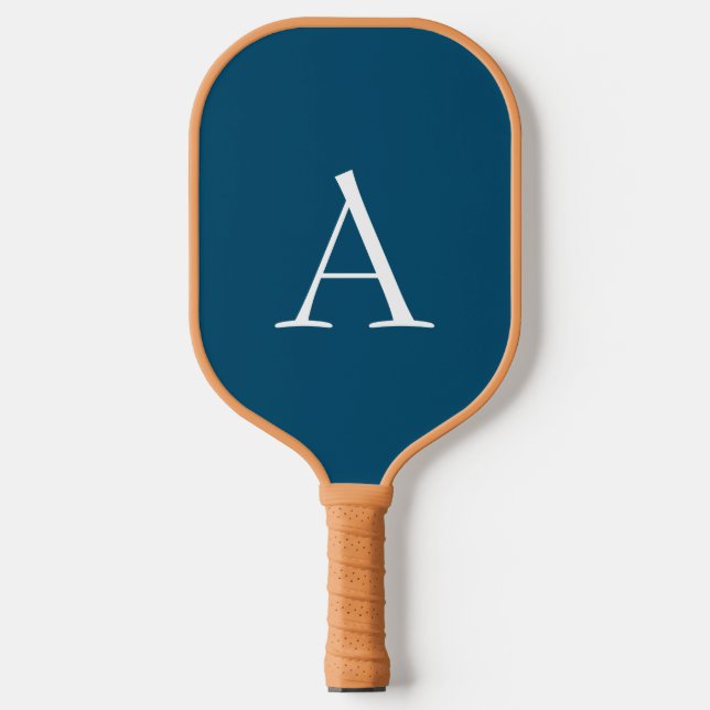 Ocean Blue Plain Elegant Modern Monogram Initial Pickleball Paddle (Front)