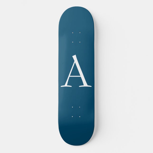 Ocean Blue Plain Elegant Modern Monogram Initial Skateboard (Front)