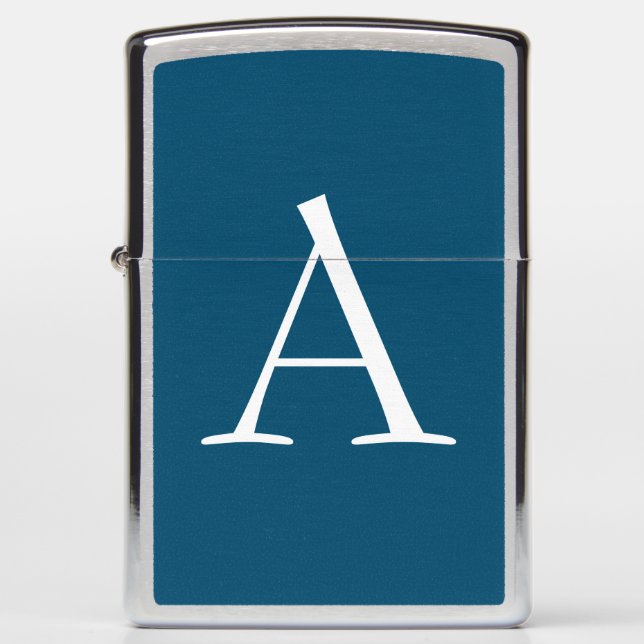 Ocean Blue Plain Elegant Modern Monogram Initial Zippo Lighter (Front)