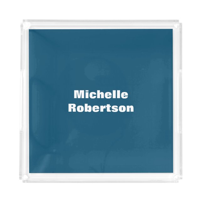 Ocean Blue Plain Minimalist Add Own Name Acrylic Tray (Front)