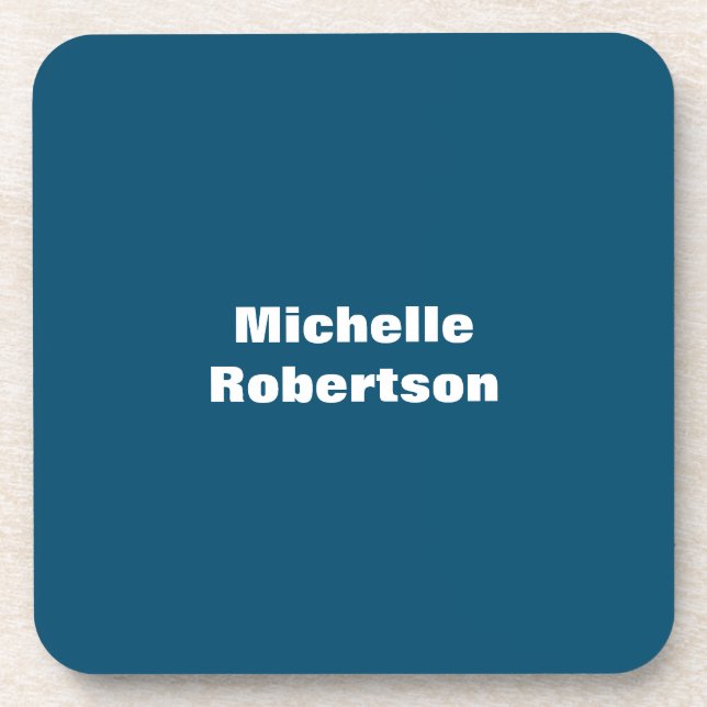 Ocean Blue Plain Minimalist Add Own Name Beverage Coaster (Front)