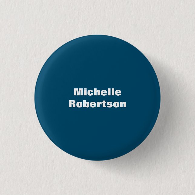 Ocean Blue Plain Minimalist Add Own Name Button (Front)