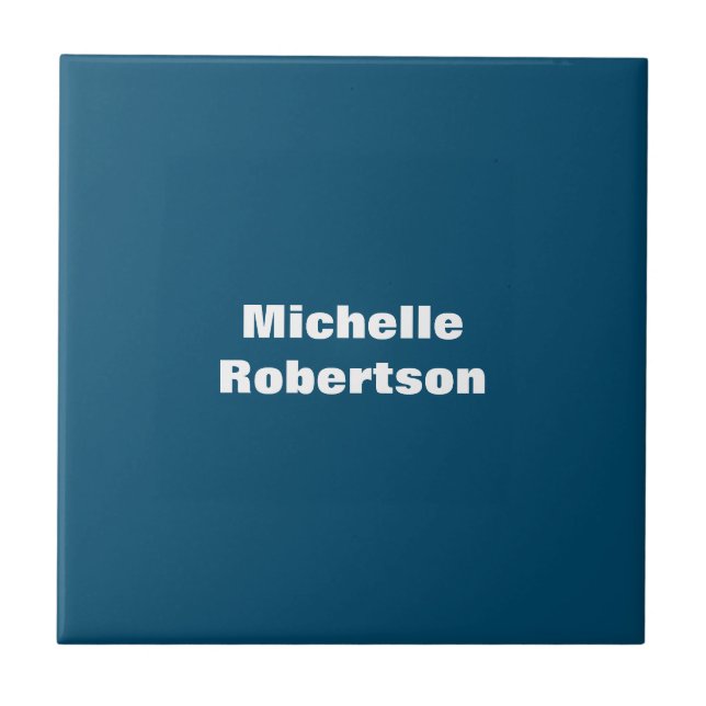 Ocean Blue Plain Minimalist Add Own Name Ceramic Tile (Front)