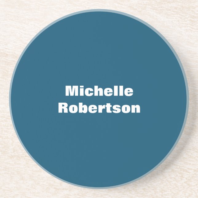 Ocean Blue Plain Minimalist Add Own Name Coaster (Front)