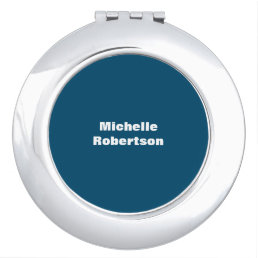 Ocean Blue Plain Minimalist Add Own Name Compact Mirror