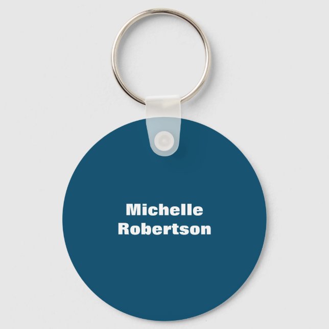 Ocean Blue Plain Minimalist Add Own Name Keychain (Front)