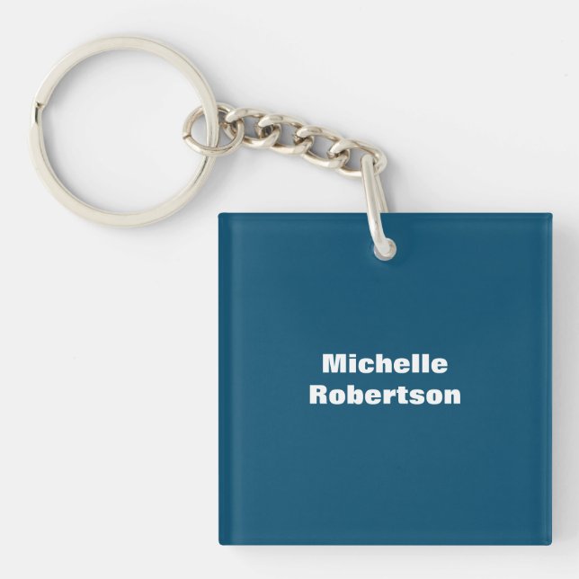Ocean Blue Plain Minimalist Add Own Name Keychain (Front)
