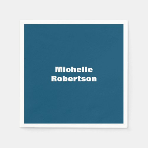 Ocean Blue Plain Minimalist Add Own Name Napkins