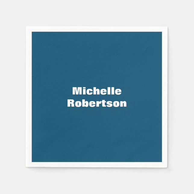 Ocean Blue Plain Minimalist Add Own Name Napkins (Front)
