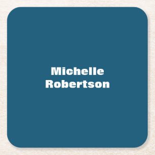 Ocean Blue Plain Minimalist Add Own Name Square Paper Coaster