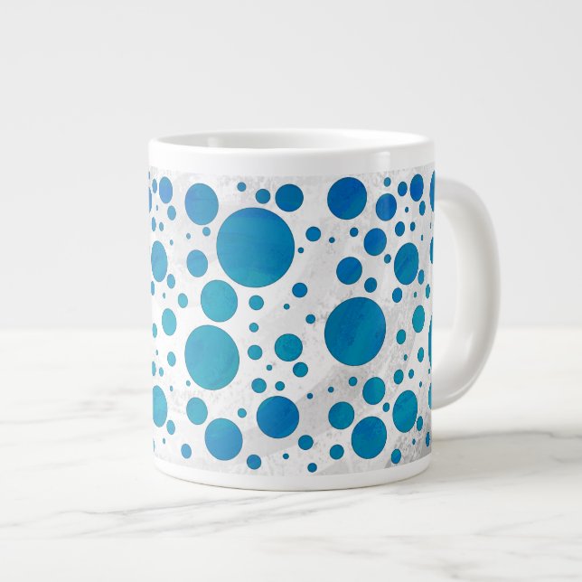Ocean Blue Polka Dots Giant Coffee Mug (Front Right)