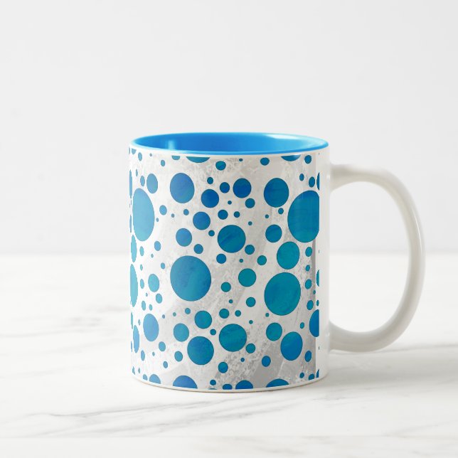 Ocean Blue Polka Dots Two-Tone Coffee Mug (Right)