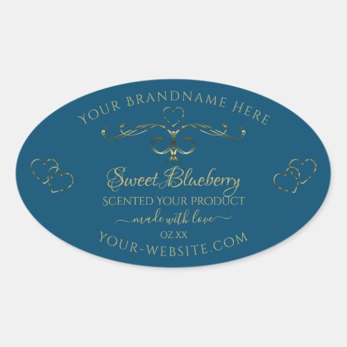 Ocean Blue Product Labels Decorated Gold Hearts