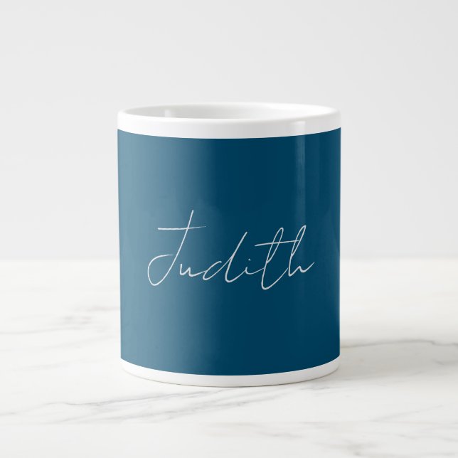 Ocean Blue Professional Calligraphy Add Name Giant Coffee Mug (Front)