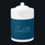 Ocean Blue Professional Calligraphy Add Name Teapot<br><div class="desc">Represent yourself with this modern,  elegant design. This template can be customized to meet all professional occupations.</div>