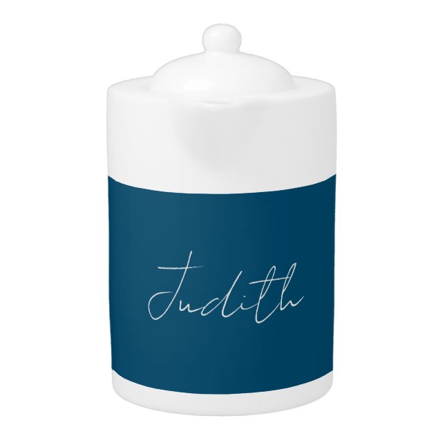 Ocean Blue Professional Calligraphy Add Name Teapot (Front)