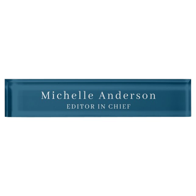 Ocean Blue Professional Manager Modern Plain Desk Name Plate (Front)