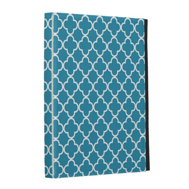 Ocean Blue Quatrefoil Clover Pattern iPad Case (Front Spine)