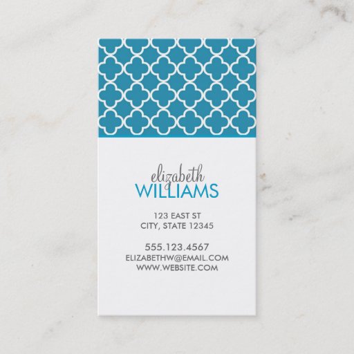 Customizable Ocean Blue Quatrefoil Pattern Business Card