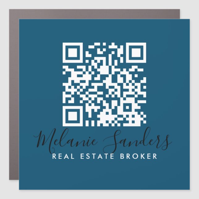 Ocean Blue REAL ESTATE Car Magnet with QR CODE  (Front)