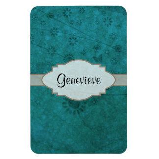 Ocean Blue Retro Floral Abstract Nameplate Magnet