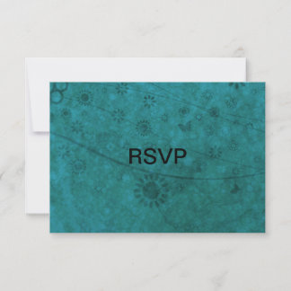 Ocean Blue Retro Flowers and Butterflies Abstract RSVP Card