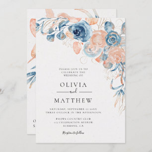 Ocean Blue Rose Coral Destination Wedding Invitation