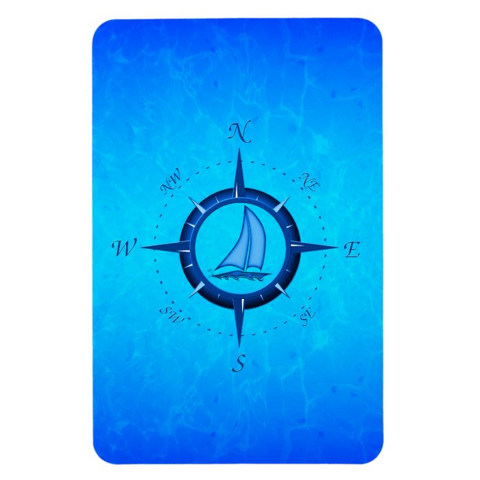 Ocean Blue Sailboat And Compass Rose Vinyl Magnet