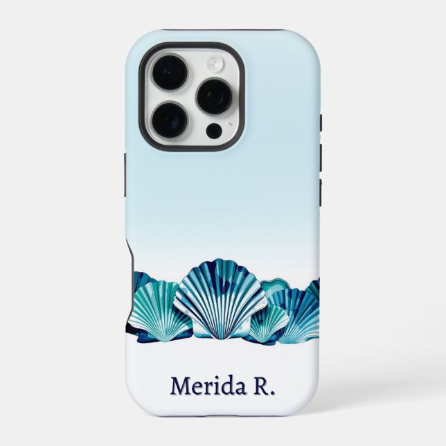 Ocean Blue Scallop Border Iphone Case (Back)