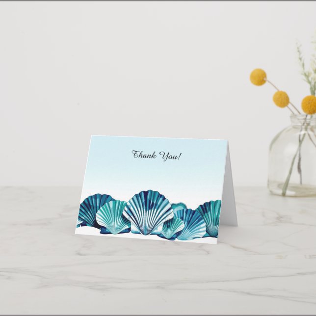 Ocean Blue Scallop Border Thank You Card (Front)