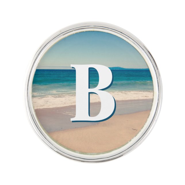 Ocean Blue Scenic Beach Photo Monogrammed Lapel Pin (Front)