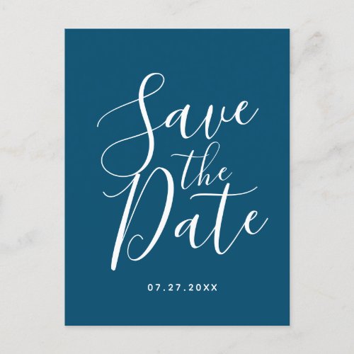 Ocean Blue Script Save The Date Wedding  Postcard