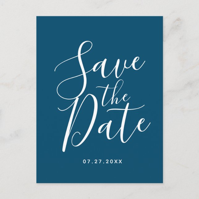 Ocean Blue Script Save The Date Wedding  Postcard (Front)