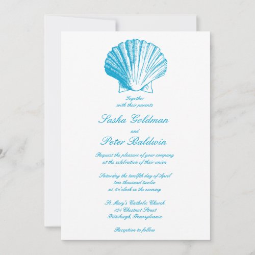 Ocean Blue Sea Shells Wedding Invitation