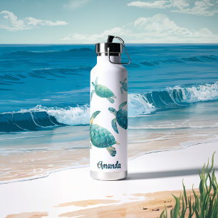 Ocean Blue Sea Turtle Trio Watercolor Water Bottle